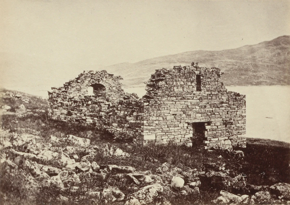 “View of the ruins looking across the fiord” by George P. Critcherson, John L. Dunmore, William Bradford, photograph, 1869