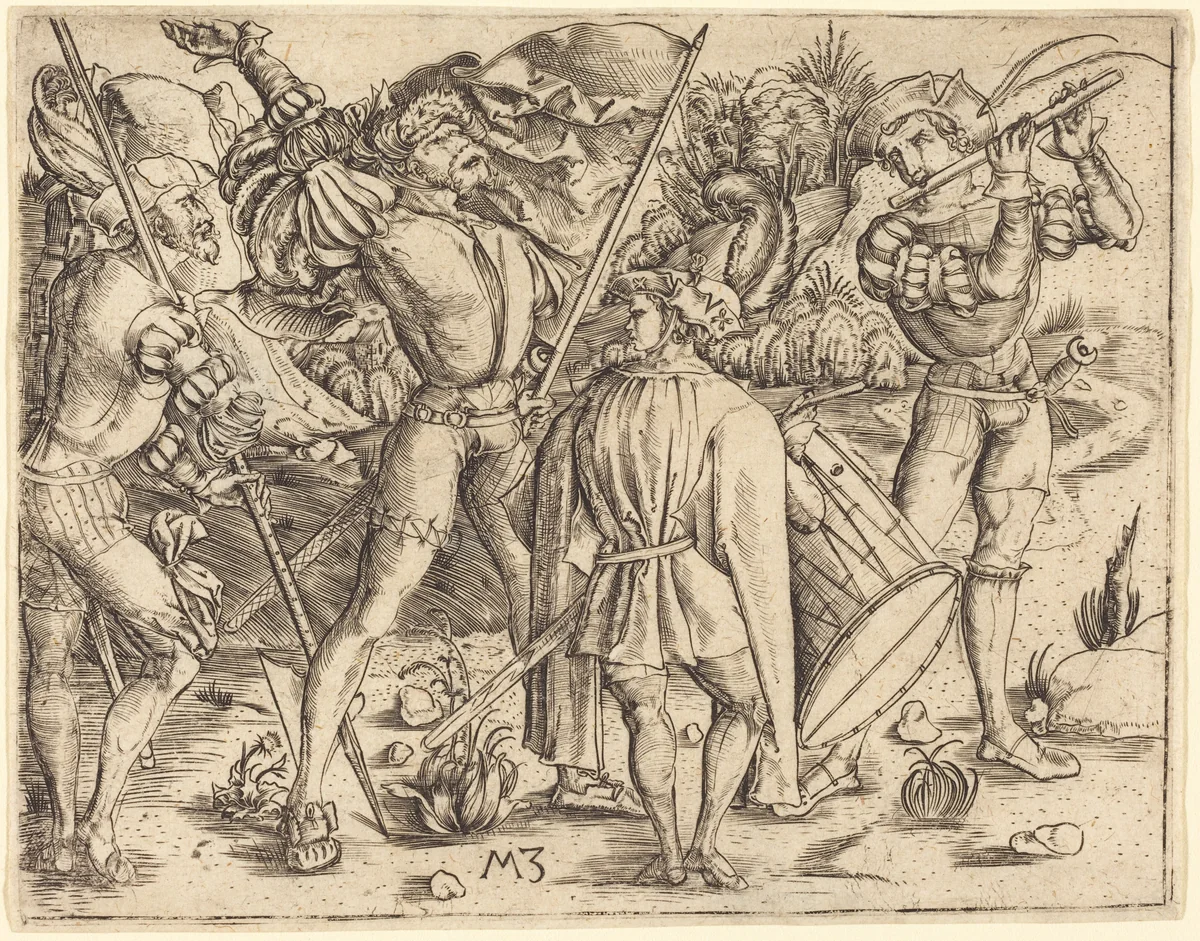 Four Soldiers by Master MZ, print, 1500
