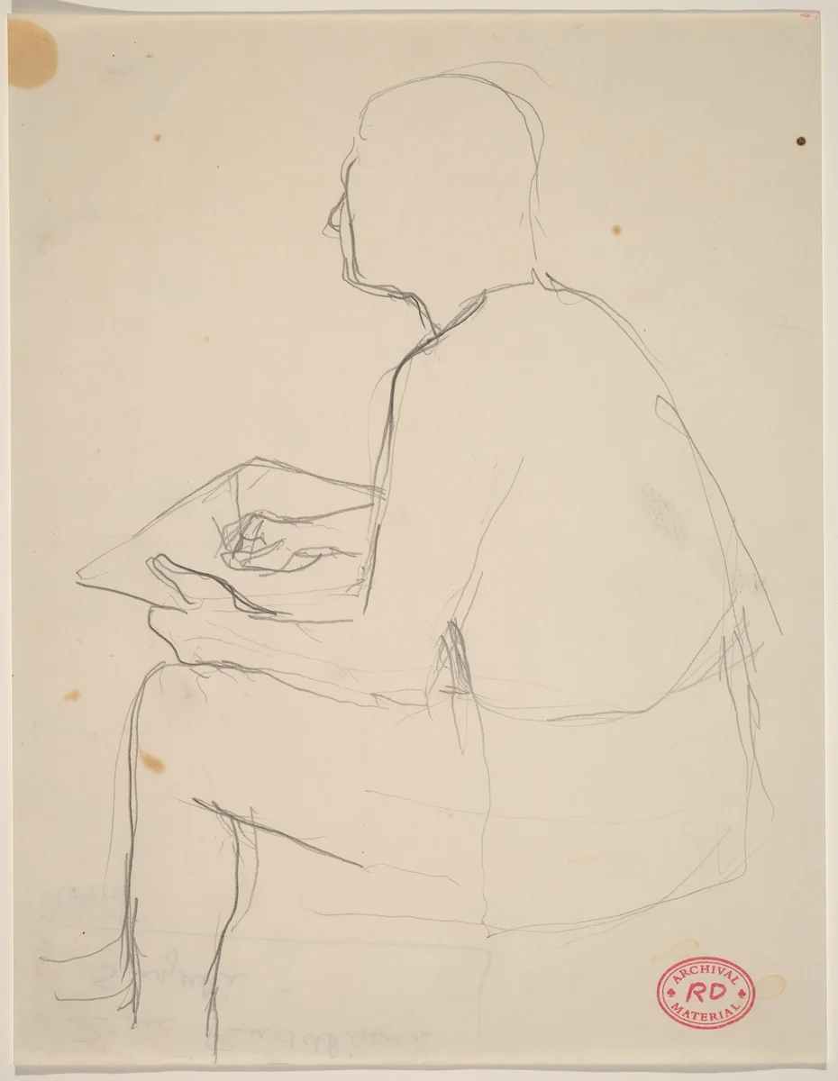Untitled [side view of man seated and sketching] by Richard Diebenkorn, drawing, 1955-1967
