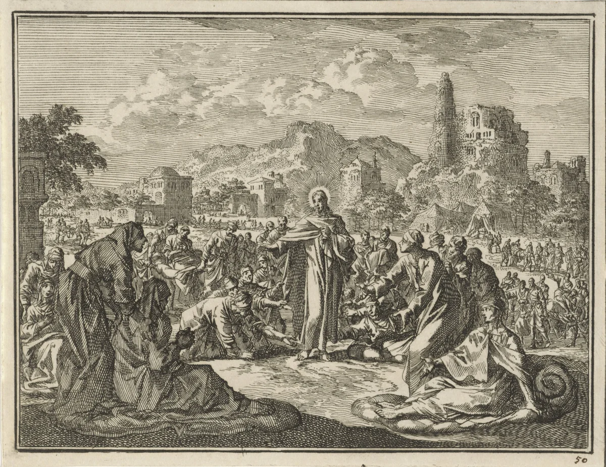 Christus geneest zieken in Galilea by Jan Luyken, print, 1712