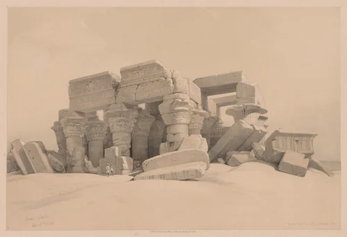Egypt and Nubia: Volume I - No. 1, No. 2, Remains of the Portico of the Temple of Kom Ombo by Louis Haghe, print, 1838
