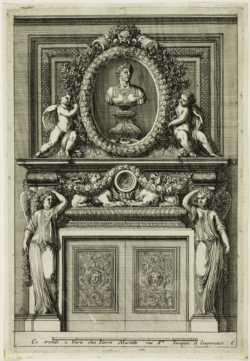 Chimneys in the Italian Manner by Jean Le Pautre, print, 1660-1670