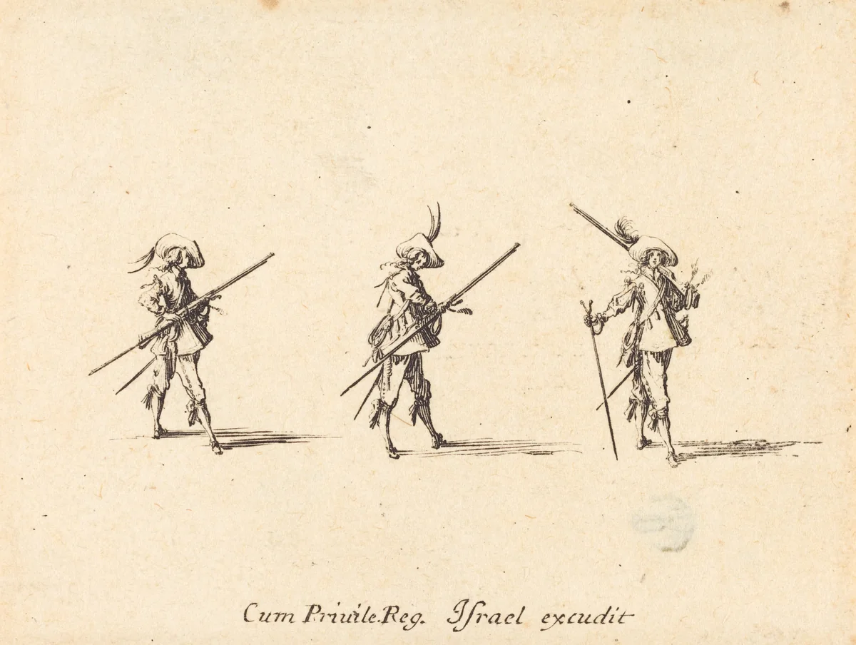 Drill with the Musket by Jacques Callot, print, 1634-1635