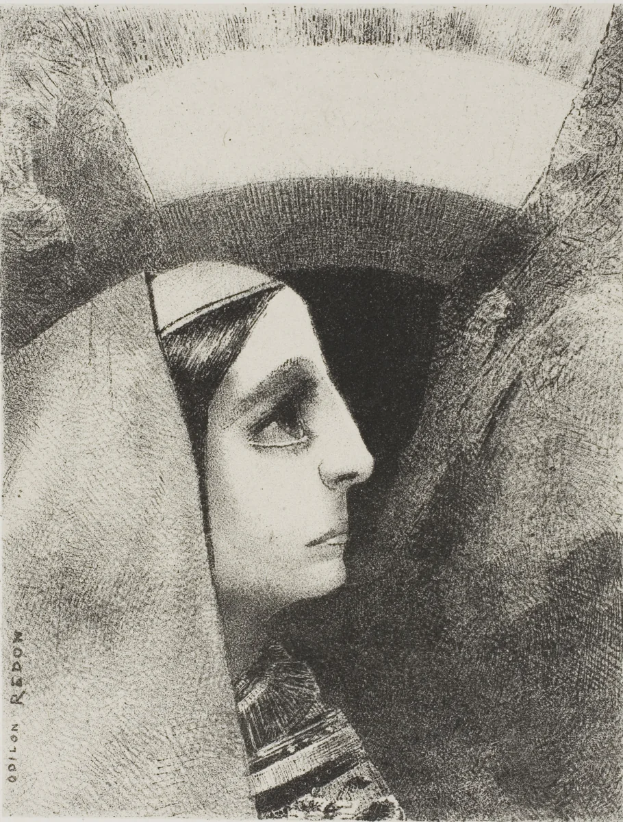 Before the Black Sun of Melancholy, Lenore Appears, plate two from To Edgar Poe by Odilon Redon, print, 1882