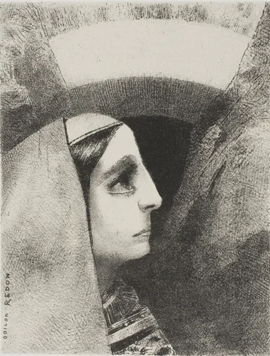 Before the Black Sun of Melancholy, Lenore Appears, plate two from To Edgar Poe by Odilon Redon, print, 1882