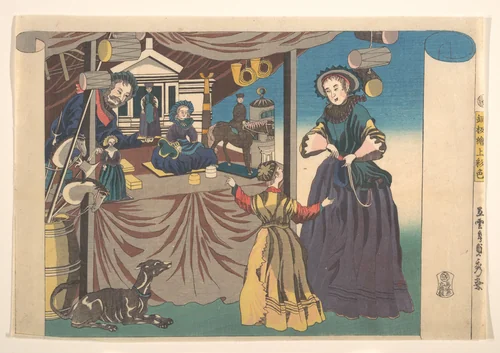 Color Print of a Copperplate Picture of a Toy Shop by Utagawa Sadahide, print, 1860