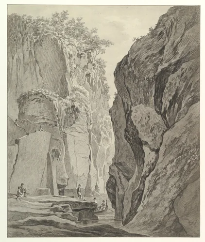 Figures Boating in a Gorge near Sorrento by Daniël Dupré, drawing, 1760-1817