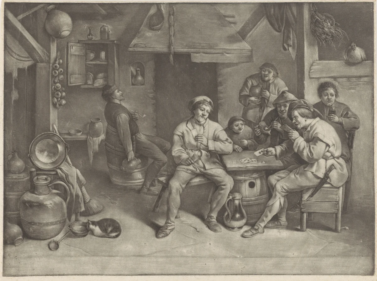 Kaartspelers in een herberg by anonymous, print, 1650-1800