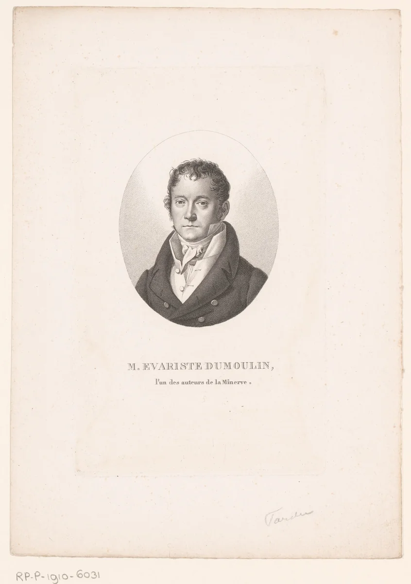 Portret van Evariste Dumoulin by Ambroise Tardieu, print, 1820-1821