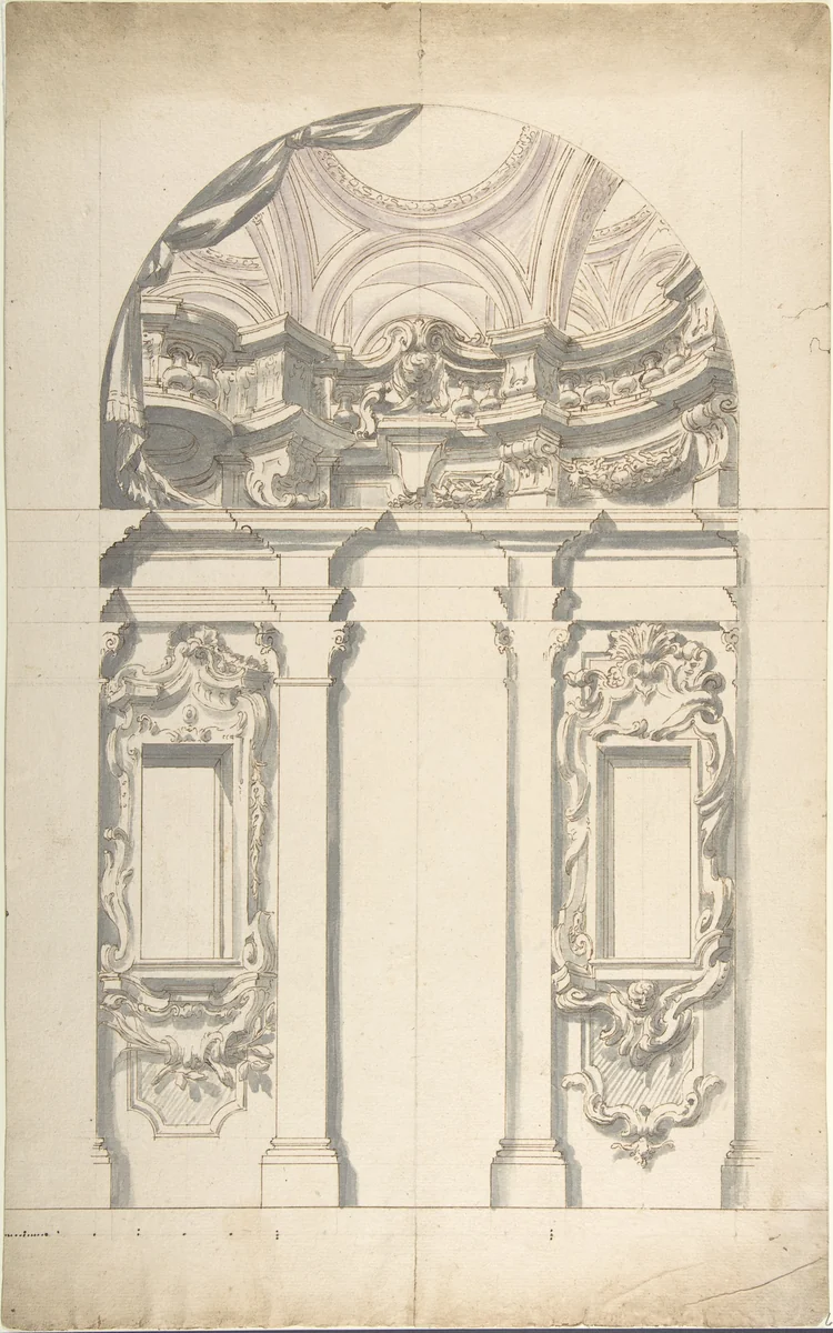 Two alternate Design for a wall elevation by anonymous, drawing, 1700-1780