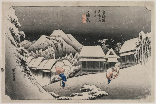 Evening Snow at Kambara (number sixteen of the series Fifty-three Stations of the Tokaido) by Utagawa Hiroshige (歌川広重), print, 1833
