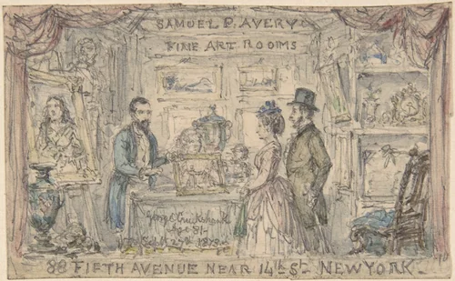 Design for Trade Card for Samuel P. Avery by George Cruikshank, drawing, 1873