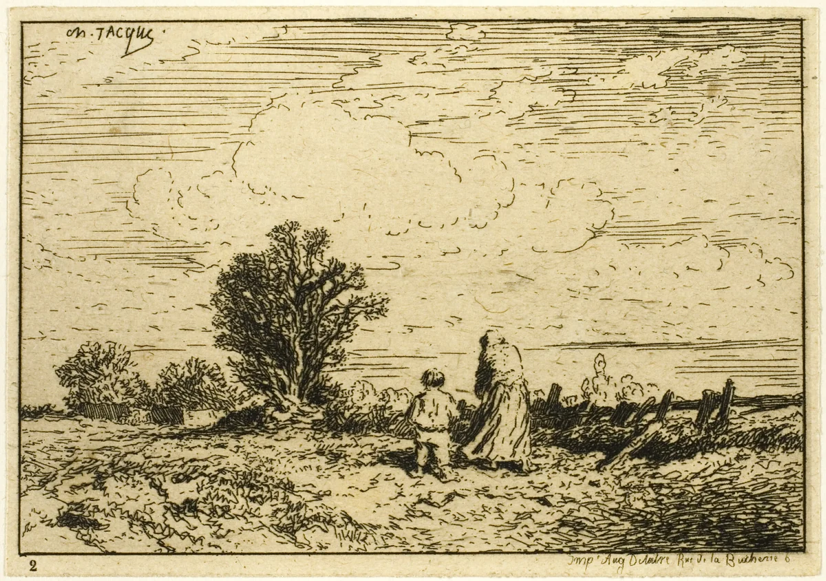 Crossing the Meadow by Charles-Émile Jacque, print, 1846