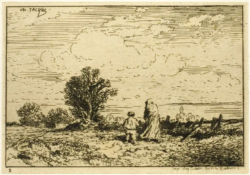 Crossing the Meadow by Charles-Émile Jacque, print, 1846