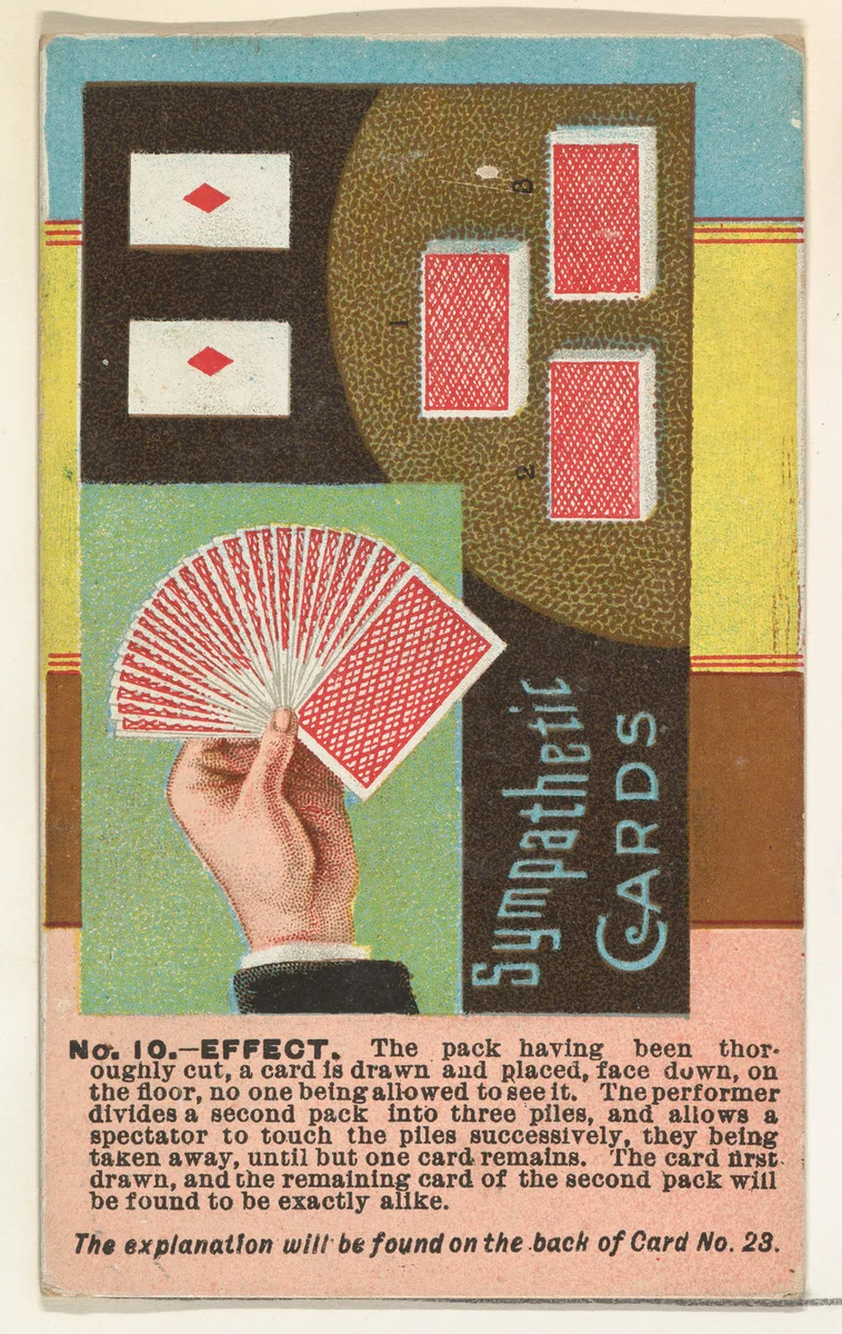 Number 10, Sympathetic Cards, from the Tricks with Cards series (N138) issued by W. Duke, Sons & Co. to promote Honest Long Cut Tobacco by W. Duke, Sons & Co., print, 1887
