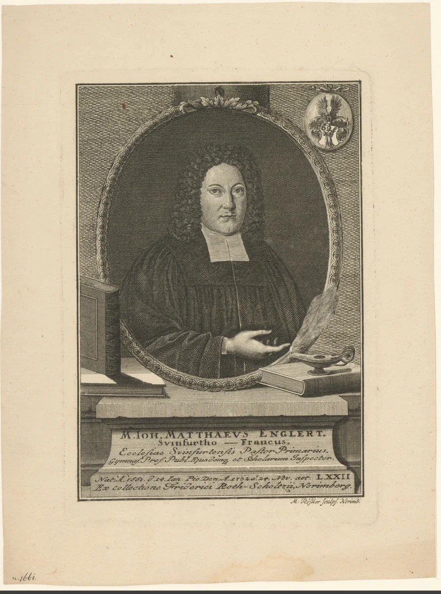 Portret van Johann Matthäus Englert by Michael Rössler, print, 1715-1777
