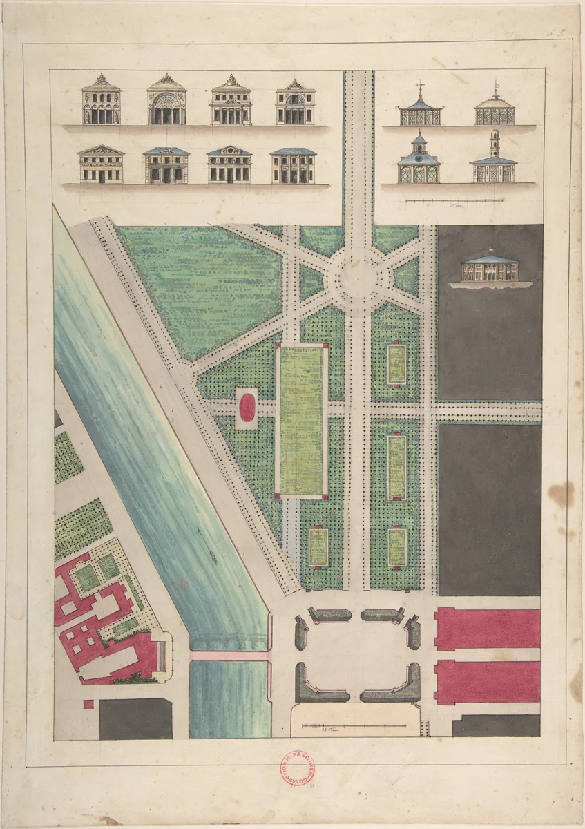 Jardin Public, Champs Elysées by Gabriel Thouin, drawing, 1755-1829