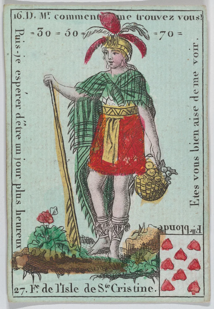 F.e d l'Isle de S.te Cristine from playing cards "Jeu d'Or" by anonymous, print, 1700-1799