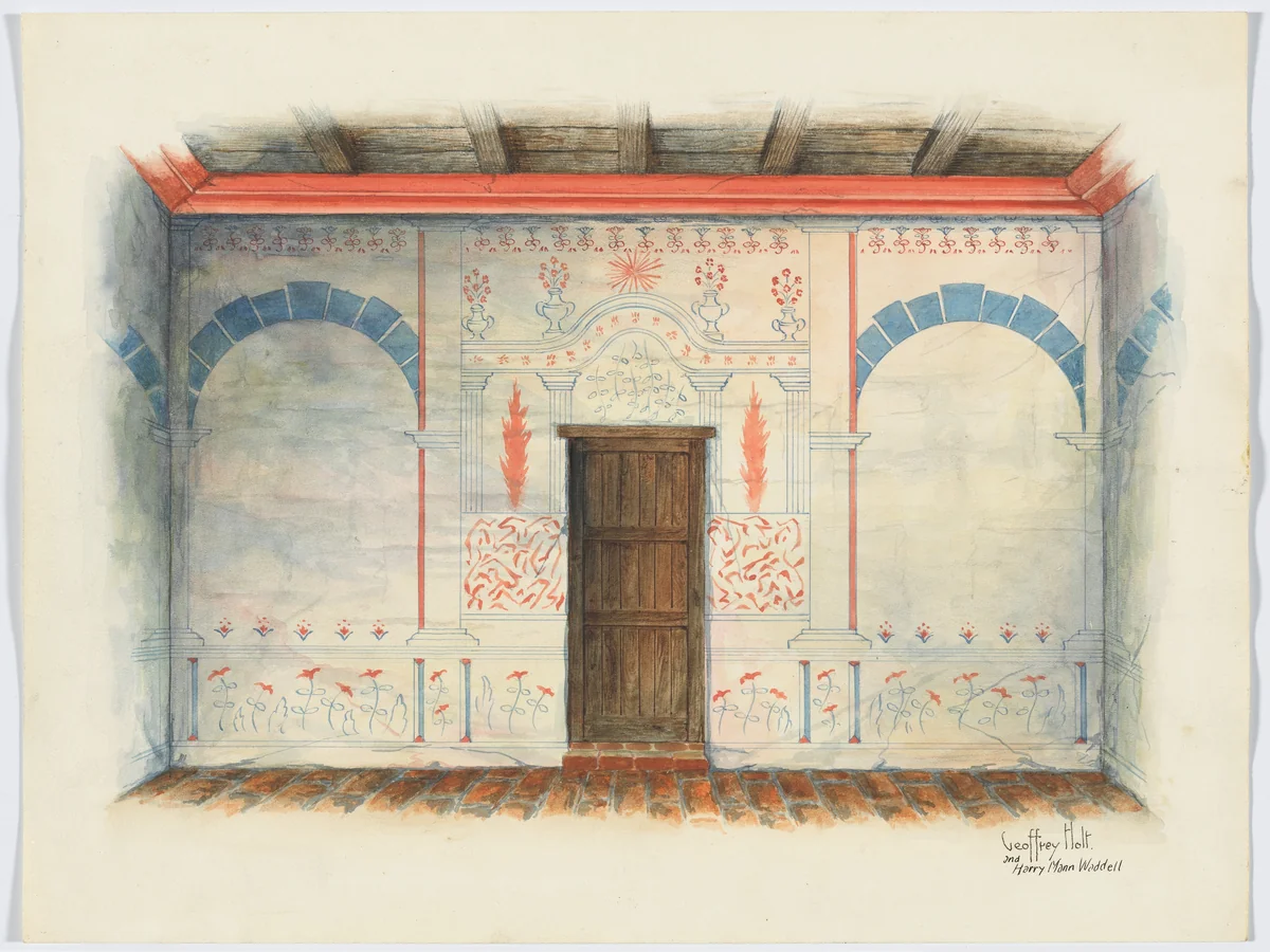 Restoration Drawing: Wall Painting; Door by Geoffrey Holt Harry Mann Waddell, index of american design, 1937