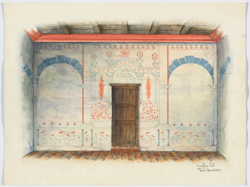 Restoration Drawing: Wall Painting; Door by Geoffrey Holt Harry Mann Waddell, index of american design, 1937