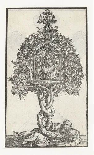 Reliekhouder met de boom van Jesse en Maria met kind by Lucas Cranach, print, 1509-1549