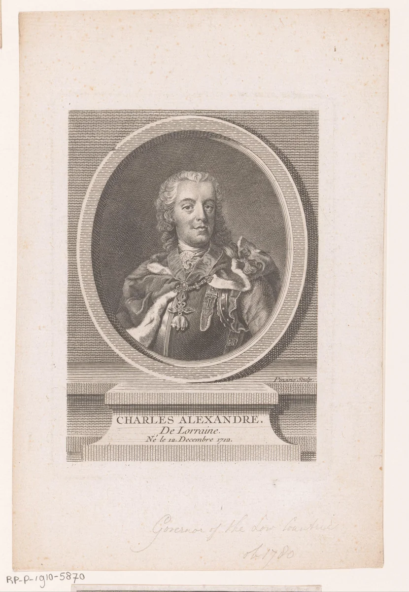 Portret van Karel Alexander van Lotharingen by Sébastien Pinssio, print, 1755-1765