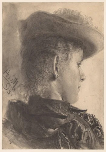 Bust of a Woman, Seen from Behind by Adolph von Menzel, drawing, 1893