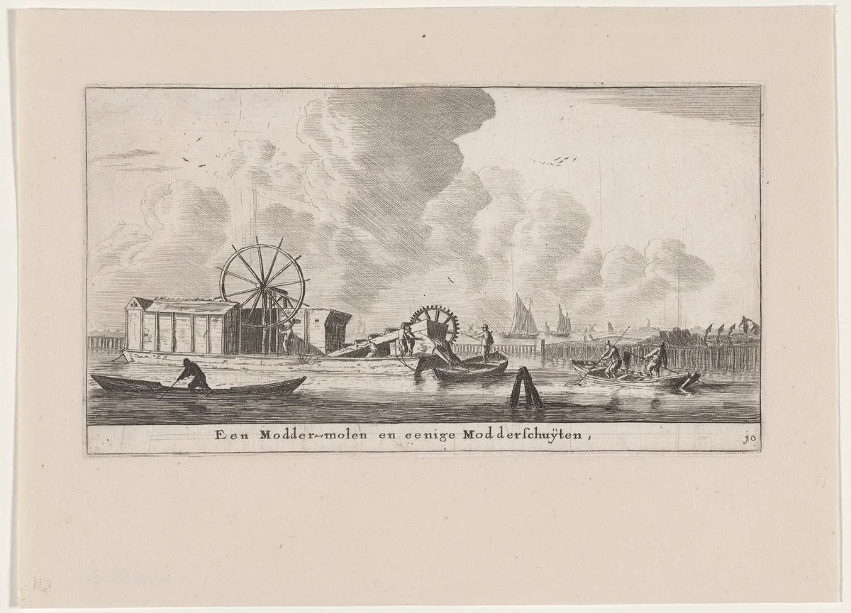 A Dredger and Mudhoppers by Reinier Nooms, print, 1647-1657