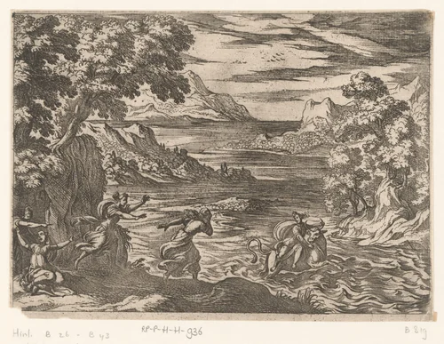 Landschap met de ontvoering van Europa by Antonio Tempesta, print, 1565-1630