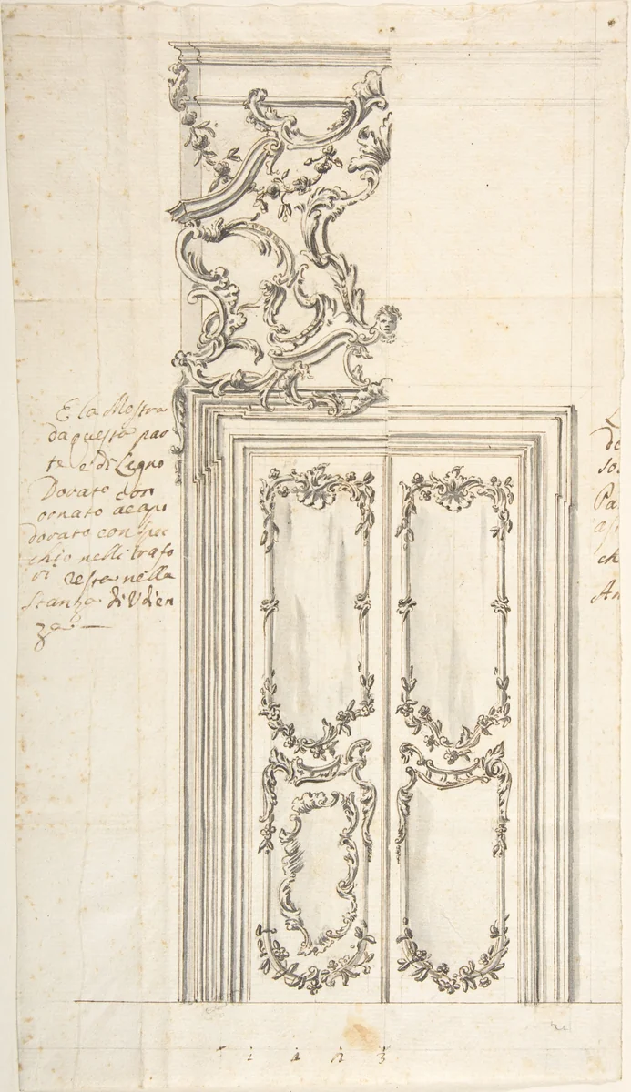 Design for a Door and Stucco Overdoor Decorations by anonymous, drawing, 1740-1760