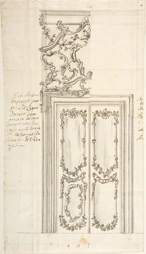 Design for a Door and Stucco Overdoor Decorations by anonymous, drawing, 1740-1760