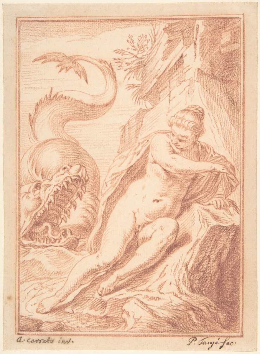 Andromeda, after Agostino Carracci by Pieter Tanjé, drawing, 1720-1761