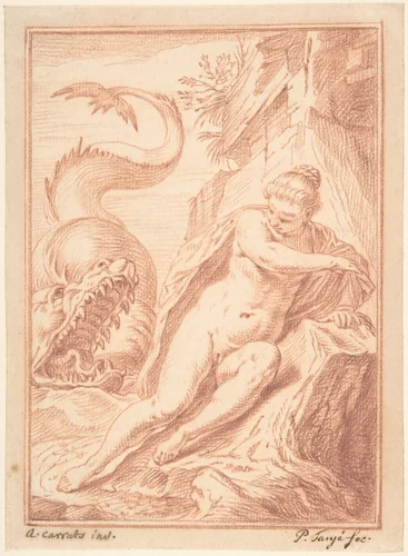 Andromeda, after Agostino Carracci by Pieter Tanjé, drawing, 1720-1761