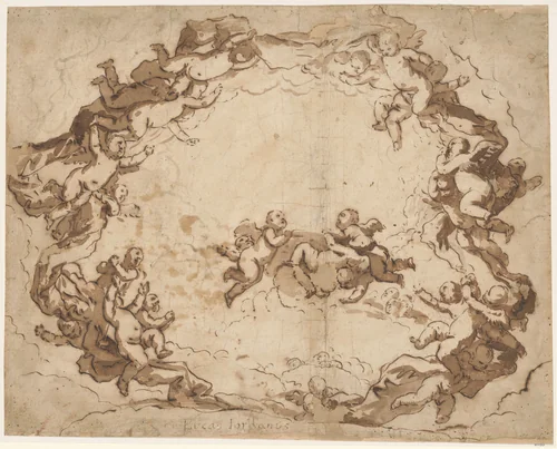 A Glory of Angels by Luca Giordano, drawing, 1650-1669