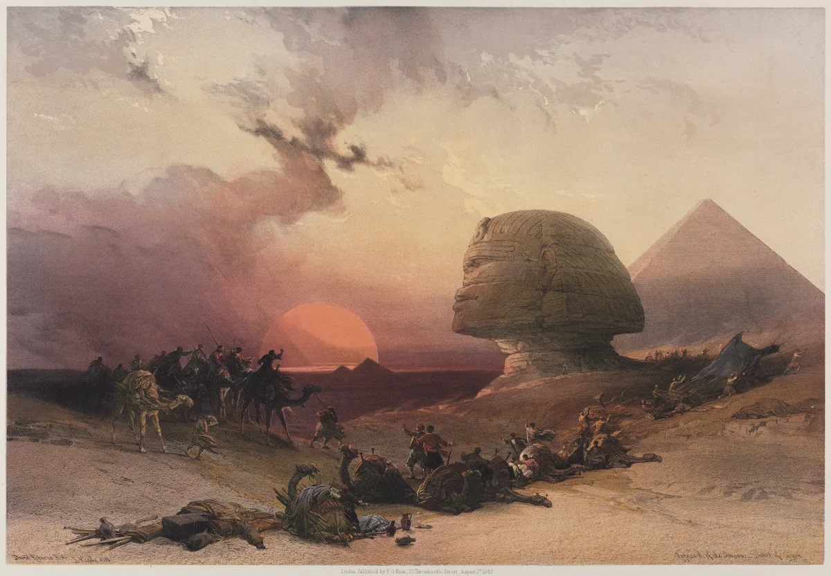 Egypt and Nubia, Volume III: Approach of the Simoon-Desert at Gizeh by Louis Haghe, print, 1849