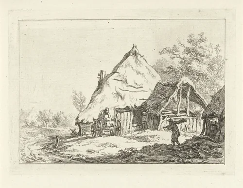 Kar voor een boerderij by Carel Lodewijk Hansen, print, 1780-1840