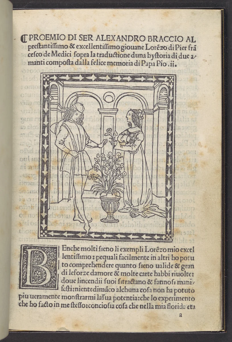 Storia di due amanti (Tale of Two Lovers) by Enea Silvio Piccolomini, book, 1490-1505