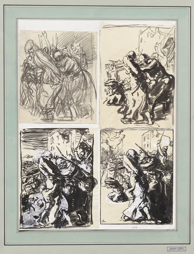 Fusilade dans une rue by Auguste Louis Lepère, drawing, 1914
