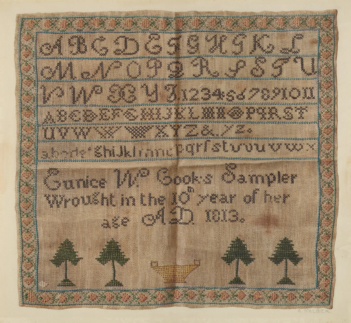 Sampler by Alfred Walbeck, index of american design, 1938