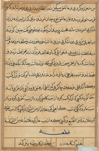 Page from Tales of a Parrot (Tuti-nama): text page by Unknown, painting, 1555-1565