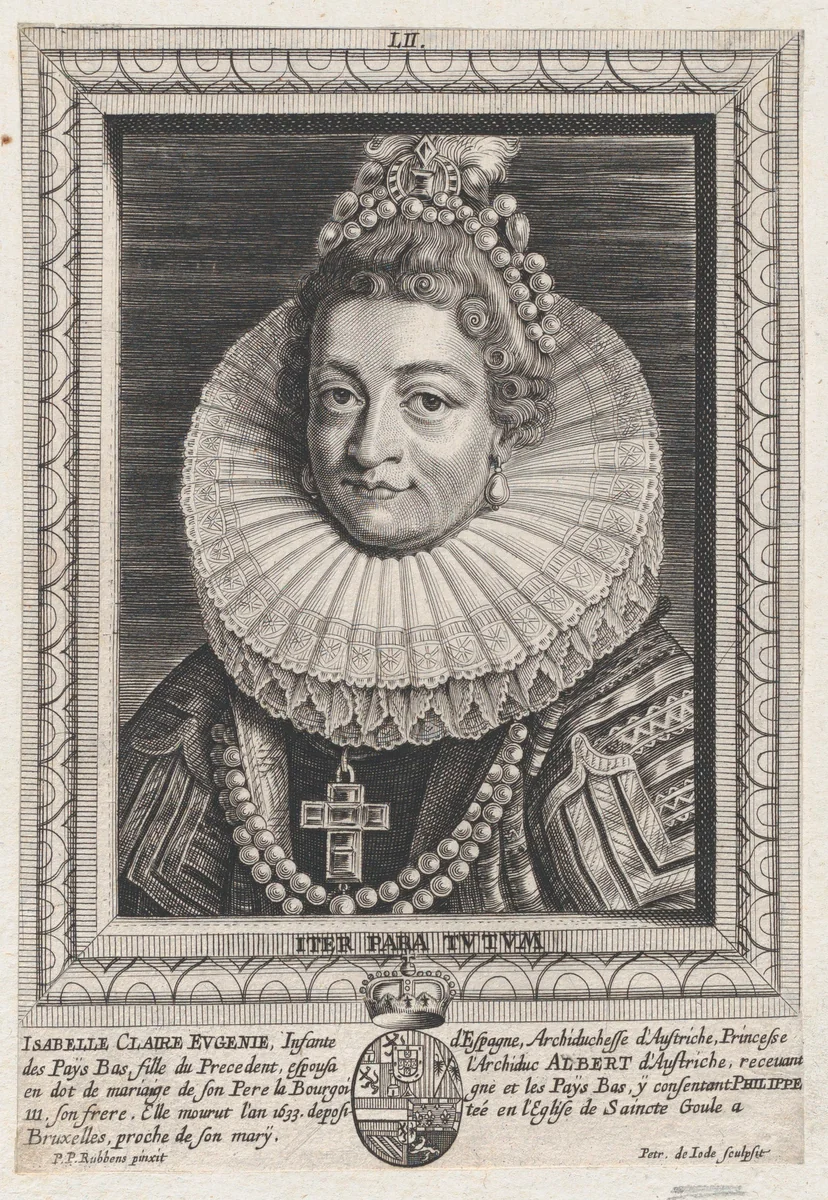 Portrait of Isabella Clara Eugenia, Infanta of Spain by Pieter de Jode II, print, 1645-1655