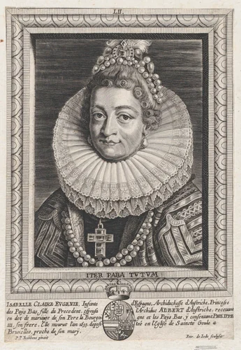 Portrait of Isabella Clara Eugenia, Infanta of Spain by Pieter de Jode II, print, 1645-1655