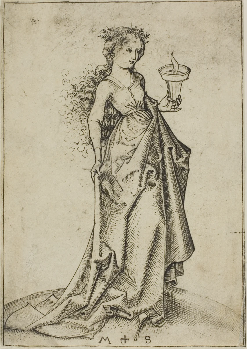 The Second Wise Virgin by Martin Schongauer, print, 1480-1491