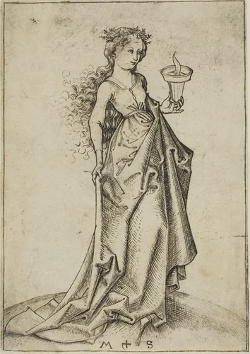 The Second Wise Virgin by Martin Schongauer, print, 1480-1491