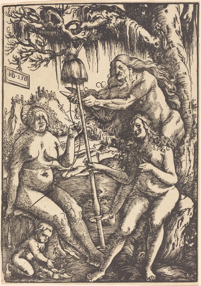 The Three Fates: Lachesis, Atropos and Clotho by Hans Baldung Grien, print, 1513