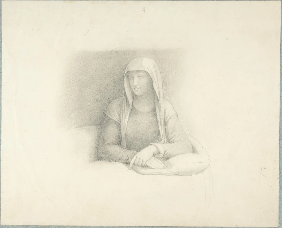 Study of a Woman Leaning on a Cushion by anonymous, drawing, 1800-1900