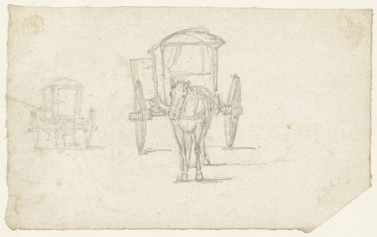 Koetsje met één paard van voren gezien by Georges Michel, drawing, 1773-1843