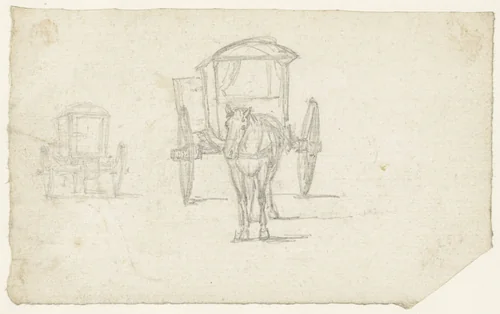 Koetsje met één paard van voren gezien by Georges Michel, drawing, 1773-1843