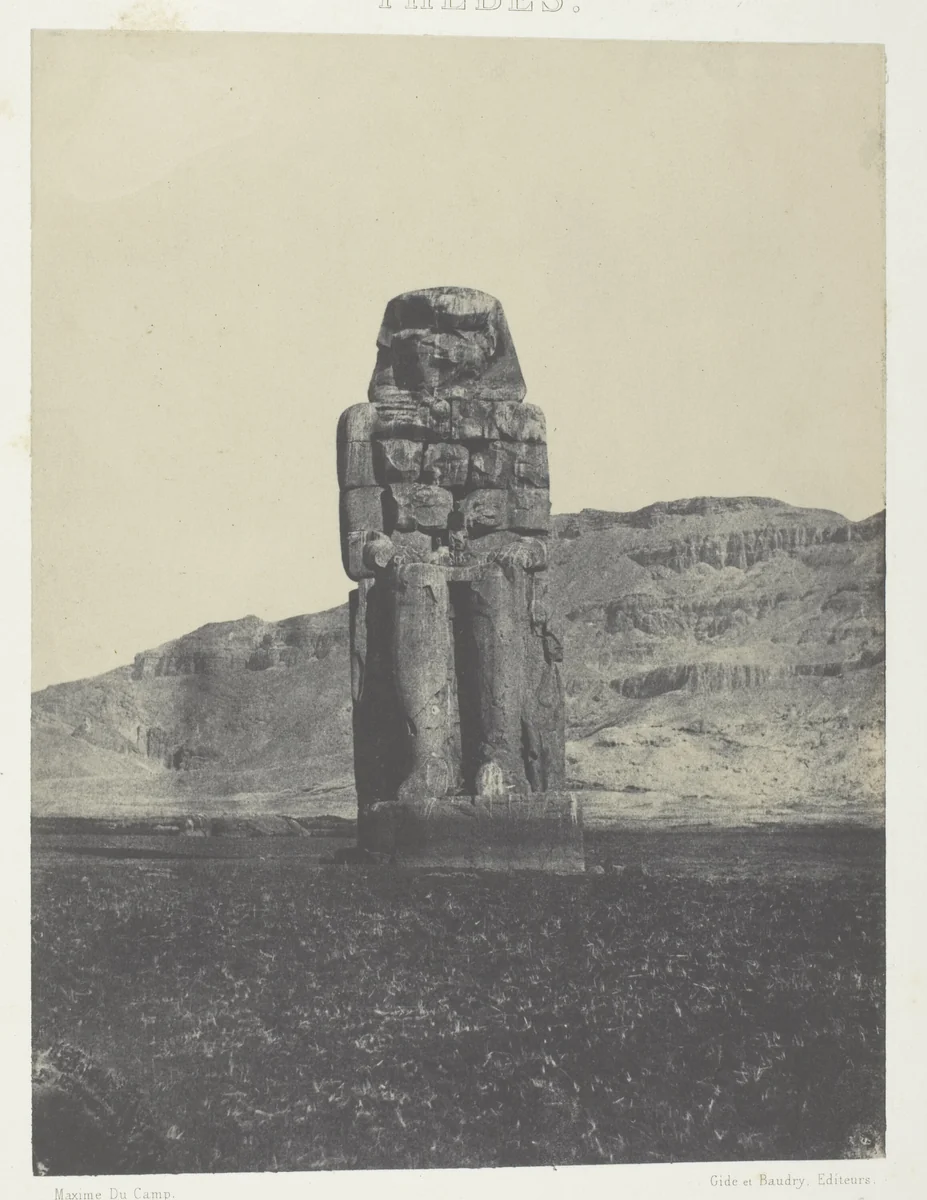 Gournah, Statue de Memnon; Thèbes, plate 55 from the album "Egypte, Nubie, Palestine et Syrie" (1852) by Maxime Du Camp, photograph, 1849-1851