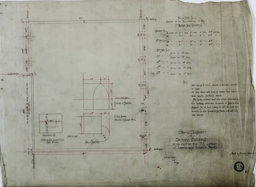 Brunswick Balke Collender Company Factory Building, Chicago, Illinois, Stone Specifications by Adler & Sullivan, drawing, 1890-1894